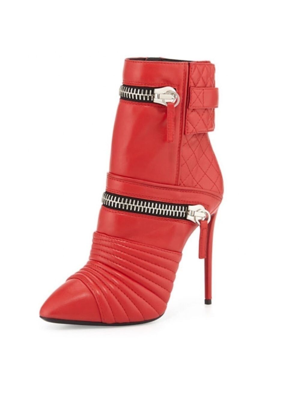 Giuseppe Zanotti Quilted Leather Double-Zip ankle Boot Red moto biker
